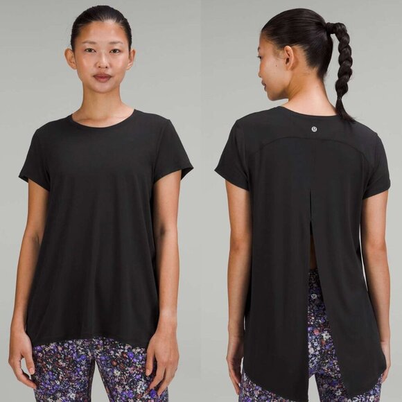 Lululemon Black Modal Open Up Tie Back Short Sleeve T-Shirt - Picture 1 of 5